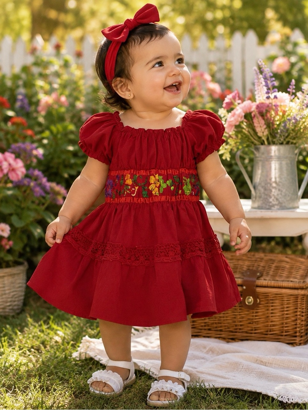 La Morenita Imports Girls Red Mexican Embroidered Peasant Dress Size 0
